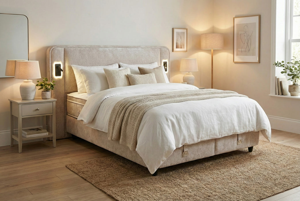 Boxspring Cancun – Coffre de Rangement & Liseuses LED