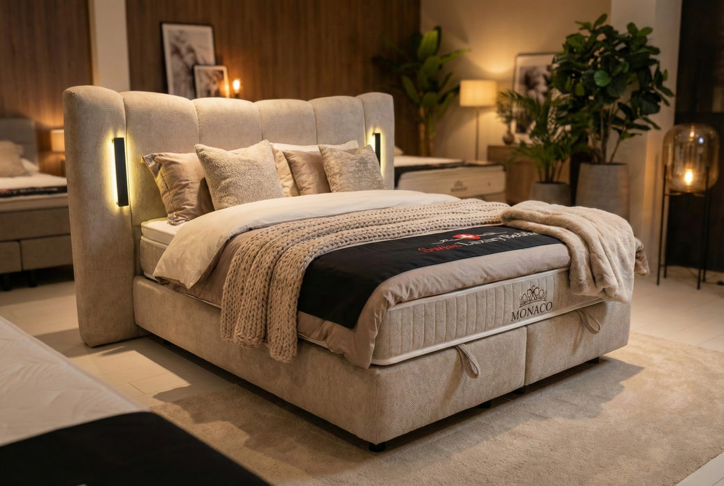 Boxspring Monaco – Coffre de Rangement & LED
