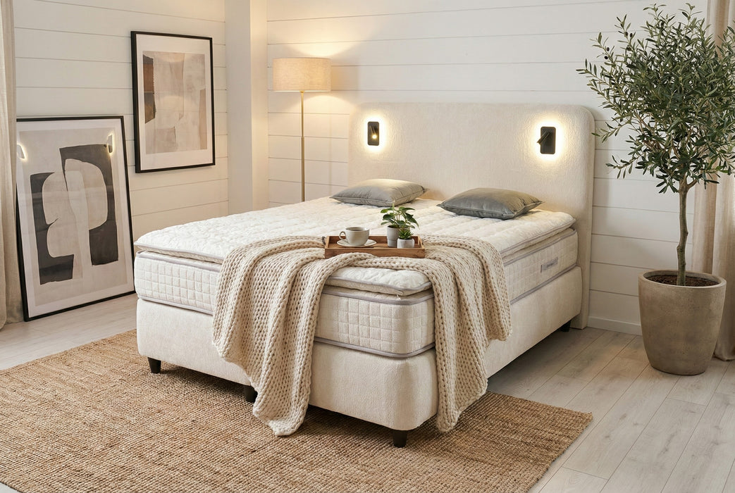 Boxspring Naturel – Liseuses LED & Design Scandinave